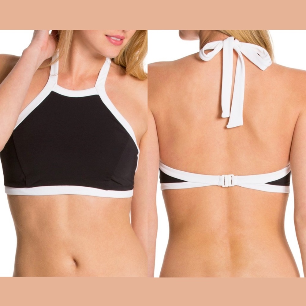 NWT Seafolly [ SZ US 4 ] Block Party‎ High Neck Bikini Top Black